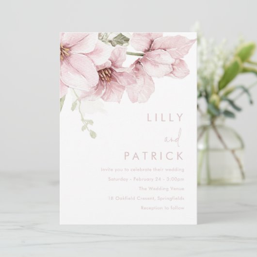 Modern Blush Roze Waterverf Bloemen Bruiloft Kaart (Staand voorkant)
