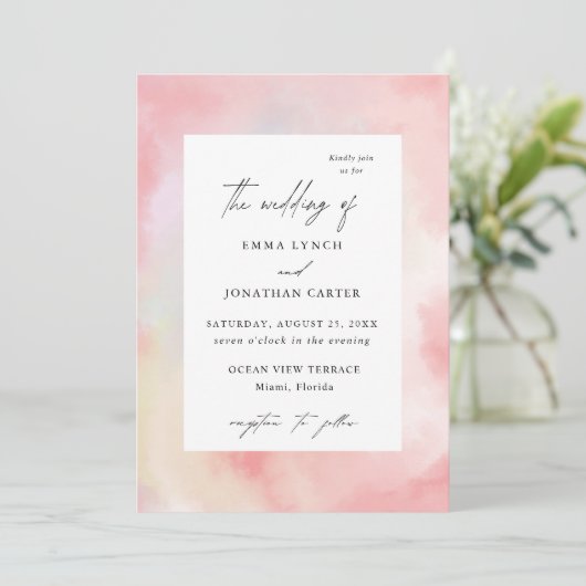 Modern Blush Roze Waterverf bruiloft uitnodiging (Staand voorkant)