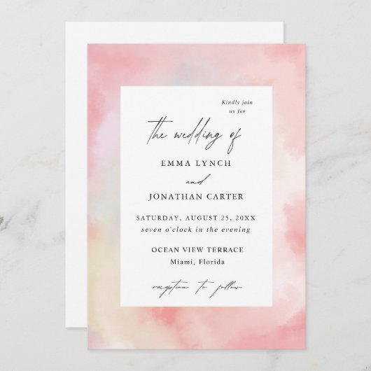 Modern Blush Roze Waterverf bruiloft uitnodiging (Voorkant / Achterkant)