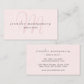 Modern Blush Roze Waterverf Monogrammed Visitekaartje (Voorkant / Achterkant)