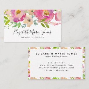 Modern Blush Roze Waterverf Professionele Bloemen Visitekaartje