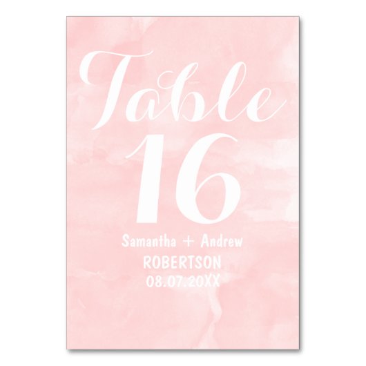 Modern blush roze waterverf tafel nummer kaart (Voorkant)
