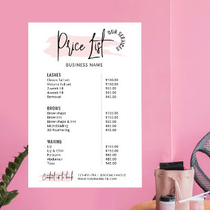 Modern Blush Roze Waterverf Zakelijke prijslijst Poster