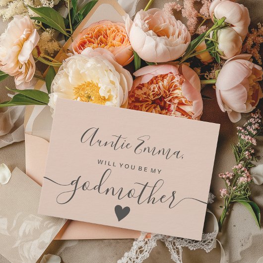 Modern blush roze wees mijn peettante doop kaart