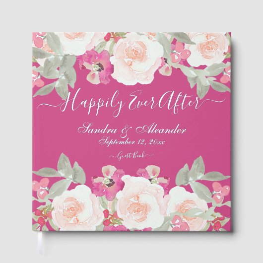 Modern Blush Roze Wijze Bloemen Waterverf bruiloft Gastenboek (Voorkant)