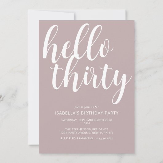 Modern Blush Roze Wit 30e Verjaardag Script Kaart (Voorkant)