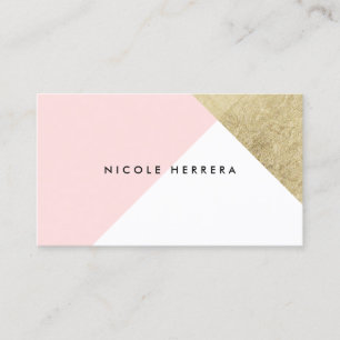Modern blush roze wit chic goud folie kleur blok visitekaartje