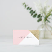 Modern blush roze wit chic goud folie kleur blok visitekaartje (Staand voorkant)