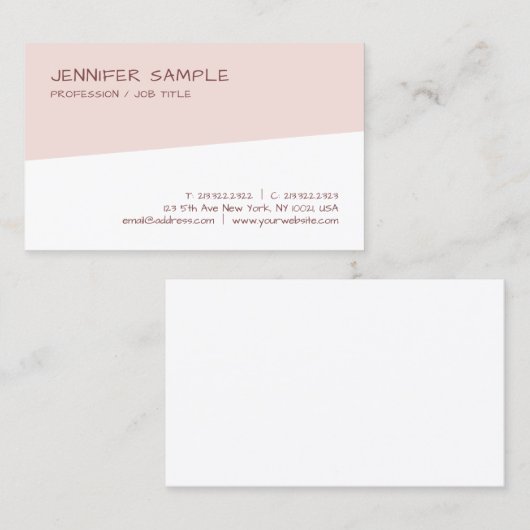 Modern Blush Roze Wit Elegant Eenvoudige Sjabloon Visitekaartje (Voorkant / Achterkant)