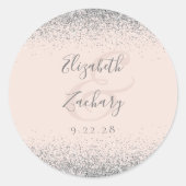 Modern Blush Roze Zilver Glitter Edge Bruiloft Ronde Sticker (Voorkant)