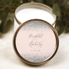 Modern Blush Roze Zilver Glitter Edge Bruiloft Ronde Sticker
