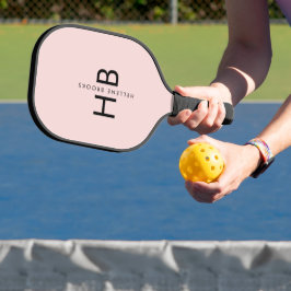 Modern Blush Roze & Zwart Initiaal Monogram Pickleball Paddle