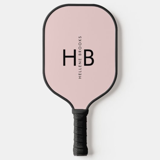 Modern Blush Roze & Zwart Initiaal Monogram Pickleball Paddle (Voorkant)