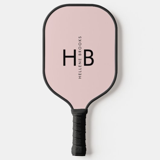 Modern Blush Roze & Zwart Initiaal Monogram Pickleball Paddle (Achterkant)