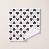 Modern Blush Roze Zwart Liefde Harten Patroon Bad Handdoek (Wasdoekje)