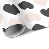 Modern Blush Roze Zwart Liefde Harten Patroon Cadeaupapier (Rol Hoek)