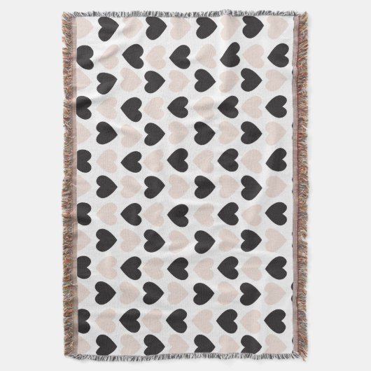 Modern Blush Roze Zwart Liefde Harten Patroon Deken (Voorkant Verticaal)