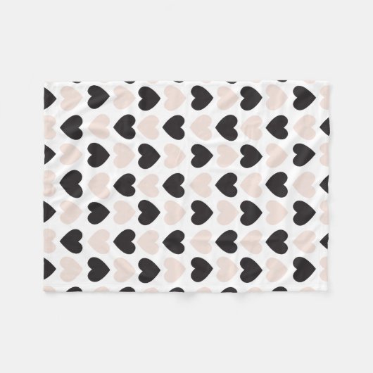 Modern Blush Roze Zwart Liefde Harten Patroon Fleece Deken (Voorkant (Horizontaal))