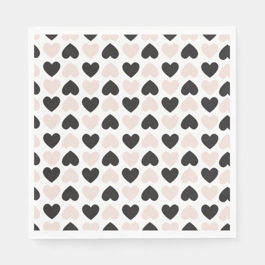 Modern Blush Roze Zwart Liefde Harten Patroon Servet (Voorkant)