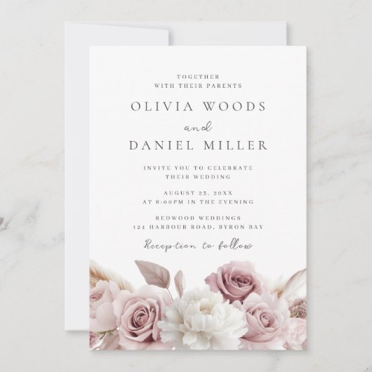 Modern Blush Rozen Mooie bruiloft Kaart (Voorkant)