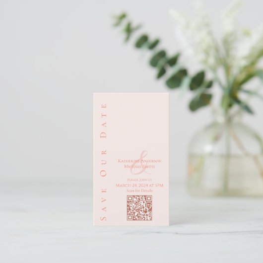 Modern Blush-Sla de Date-QR-code op- Visitekaartje (Staand voorkant)