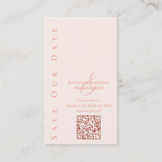 Modern Blush-Sla de Date-QR-code op- Visitekaartje (Voorkant)