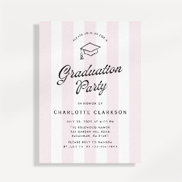 Modern Blush Stripe Graduation Party Invitation Kaart