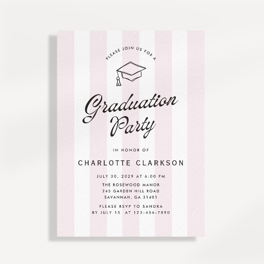 Modern Blush Stripe Graduation Party Invitation Kaart