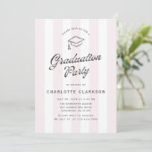 Modern Blush Stripe Graduation Party Invitation Kaart (Staand voorkant)