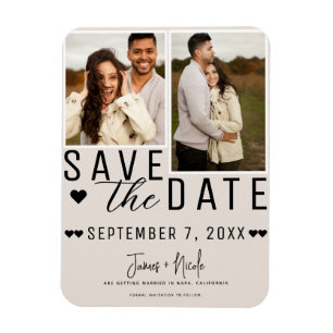 Modern Blush Tan Save the Date 2 Foto Bruiloft Magneet