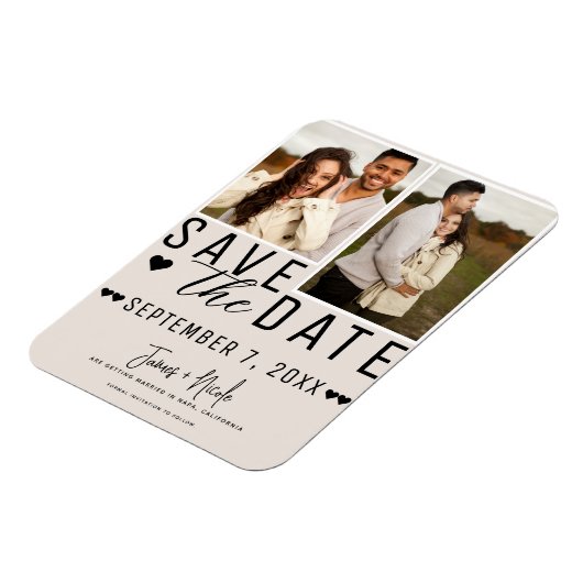 Modern Blush Tan Save the Date 2 Foto Bruiloft Magneet (Linkerzijde)