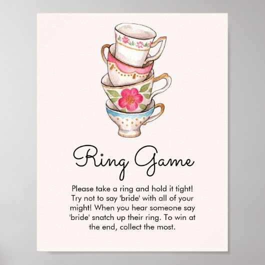 Modern Blush Tea Party Ring Game Vrijgezellenfeest Poster (Voorkant)