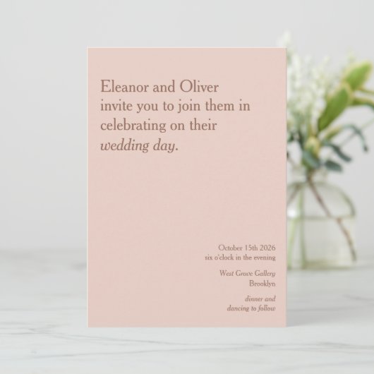 Modern Blush Terracotta Typography Stylish Wedding Kaart (Staand voorkant)