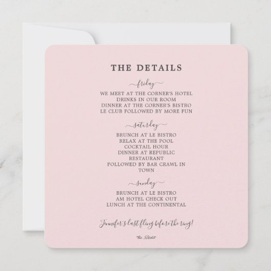 Modern Blush vrijgezellenweekend Kaart (Achterkant)