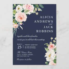 Modern Blush waterverf Bloemen Bruiloft Uitnodigin Kaart