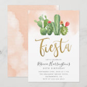 Modern Blush Waterverf en Cactus Fiesta Birthday Kaart (Voorkant / Achterkant)