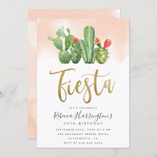 Modern Blush Waterverf en Cactus Fiesta Birthday Kaart