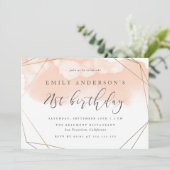 Modern Blush Waterverf geometrische 21ste verjaard Kaart (Staand voorkant)