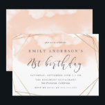 Modern Blush Waterverf geometrische 21ste verjaard Kaart<br><div class="desc">Vier uw 21e verjaardag in stijl met deze chique en moderne verjaardagsuitnodigingen met een stijlvol lettertype en stijlvolle typografie. Een blush roze waterverf wordt geplaatst aan de bovenkant met een faux gouden folie geometrische rand rond uw partij gegevens. Deze uitnodiging keert terug naar een mooie waterverf achtergrond. Ik wens je...</div>