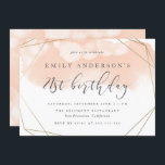 Modern Blush Waterverf geometrische 21ste verjaard Kaart<br><div class="desc">Vier uw 21e verjaardag in stijl met deze chique en moderne verjaardagsuitnodigingen met een stijlvol lettertype en stijlvolle typografie. Een blush roze waterverf wordt geplaatst aan de bovenkant met een faux gouden folie geometrische rand rond uw partij gegevens. Deze uitnodiging keert terug naar een mooie waterverf achtergrond. Ik wens je...</div>