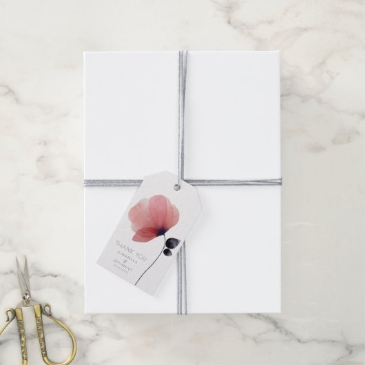 Modern Blush Waterverf Poppy Weddenschap Bedankt Cadeaulabel (Met Touw)