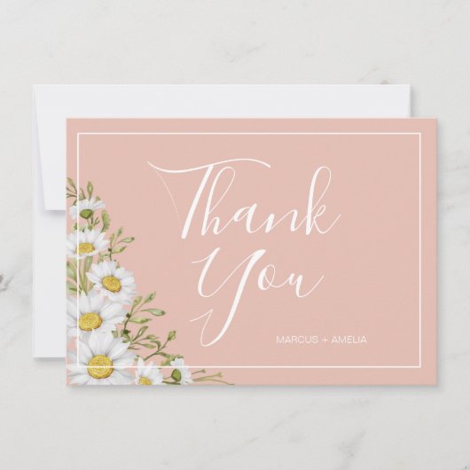 Modern Blush & White Daisies Weddenschap Bedankt (Voorkant)