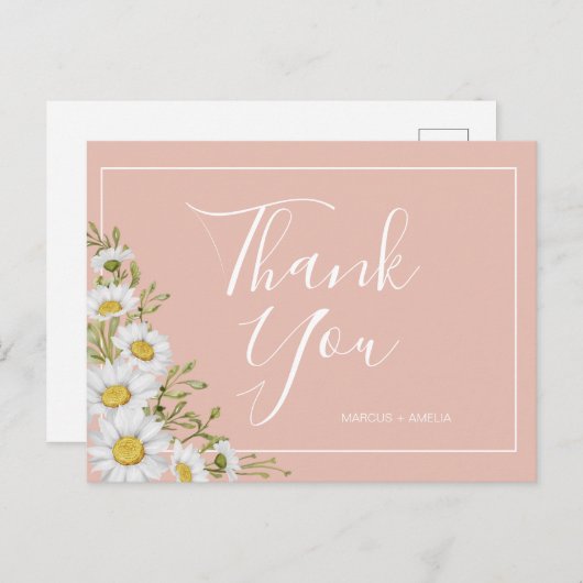 Modern Blush & White Daisies Weddenschap Bedankt Briefkaart (Voorkant / Achterkant)