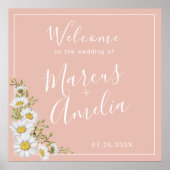 Modern Blush & White Daisies Weddenschap Welkom Poster (Voorkant)