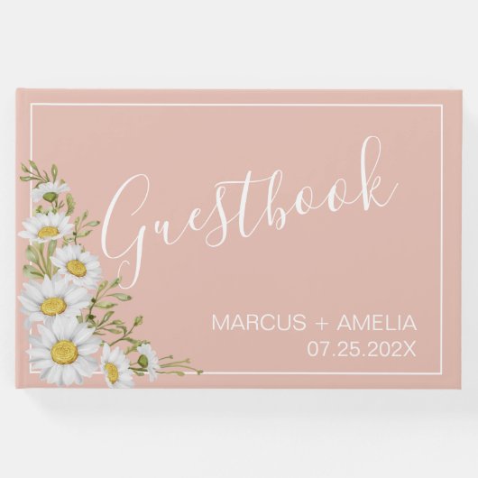 Modern Blush & White Daisies Wedding Guestbook Gastenboek (Voorkant)