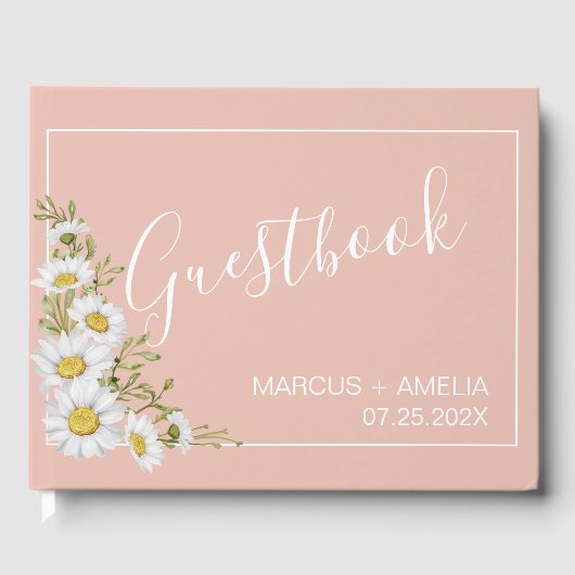 Modern Blush & White Daisies Wedding Guestbook Gastenboek (Voorkant)
