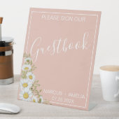 Modern Blush & White Daisies Wedding Guestbook Reclamebord Met Voetstuk (Insitu)
