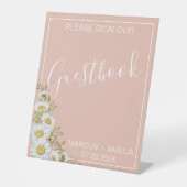 Modern Blush & White Daisies Wedding Guestbook Reclamebord Met Voetstuk (Voorkant)