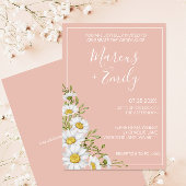 Modern Blush & White Daisies Wedding Kaart