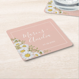 Modern Blush & White Daisies Wedding Kartonnen Onderzetters